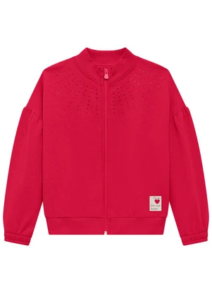 Duduka - Jaqueta Infantil em Moletom e Strass Rosa  - DUDUKA