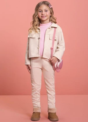 Milli e Nina - Jaqueta Infantil em Suede Bege - MILLI E NINA