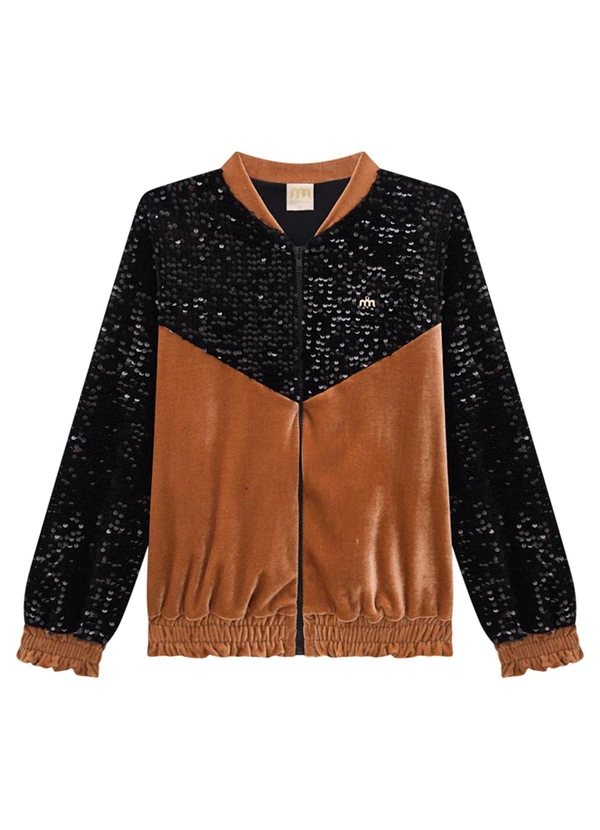 Milli e Nina - Jaqueta Infantil em Veludo Alemão e Paetê Marrom