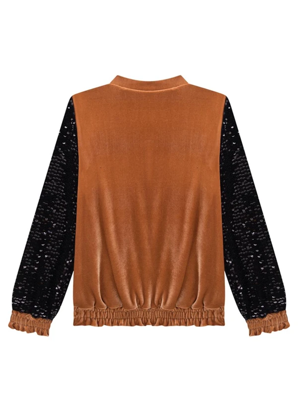 Milli e Nina - Jaqueta Infantil em Veludo Alemão e Paetê Marrom 2