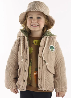 Três e Já - Jaqueta Infantil em Veludo Marrom - TRÊS E JÁ