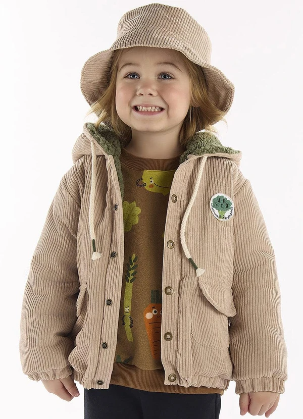 Três e Já - Jaqueta Infantil em Veludo Marrom