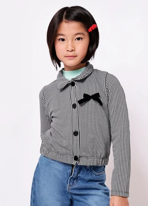 Torra - Jaqueta Infantil Jacquard Xadrez Laço Preta - TORRA