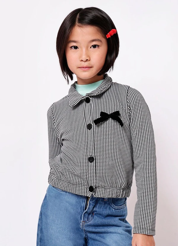 Torra - Jaqueta Infantil Jacquard Xadrez Laço Preta