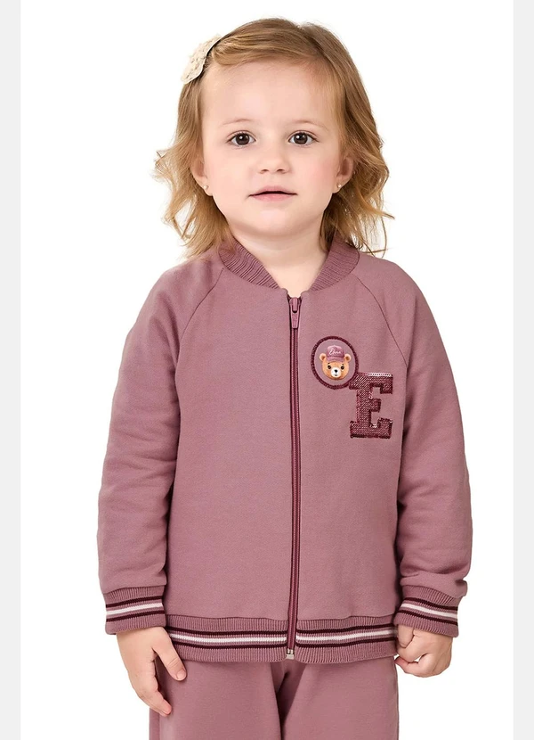 Elian - Jaqueta Infantil Menina College Ursinho Rosa