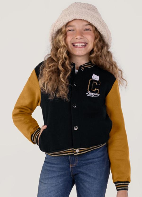Brandili - Jaqueta Infantil Menina em Moletom Preto
