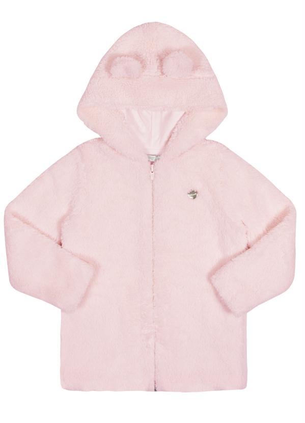 Alakazoo - Jaqueta Infantil Menina em Pelo com Capuz Rosa