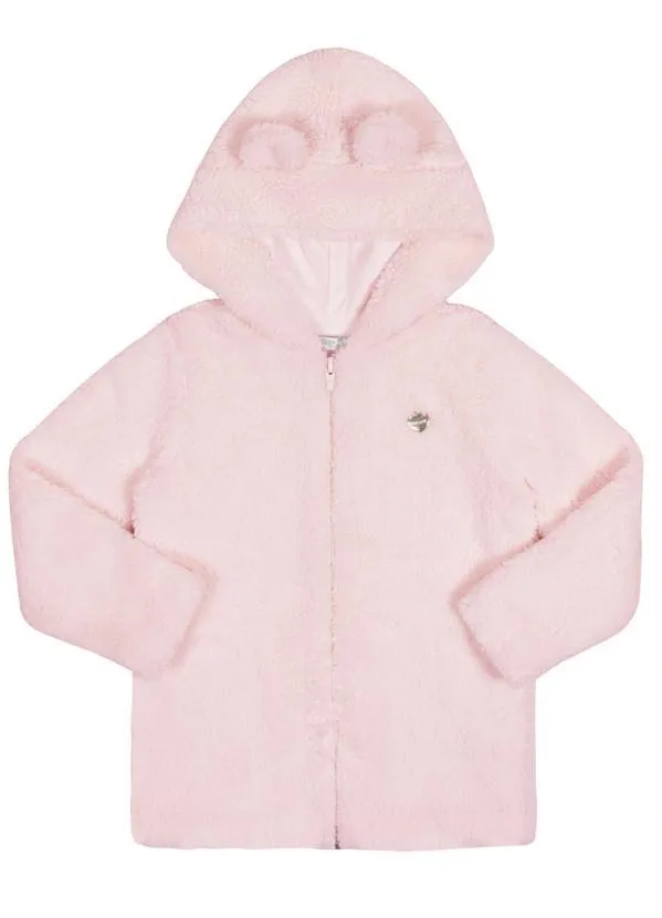 Alakazoo - Jaqueta Infantil Menina em Pelo com Capuz Rosa