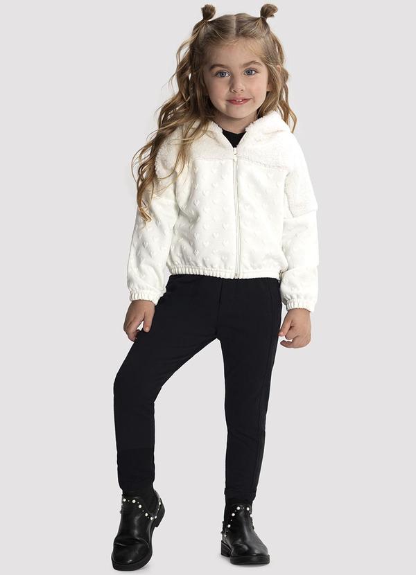 Alakazoo - Jaqueta Infantil Menina em Pelo e Matelassê Off White