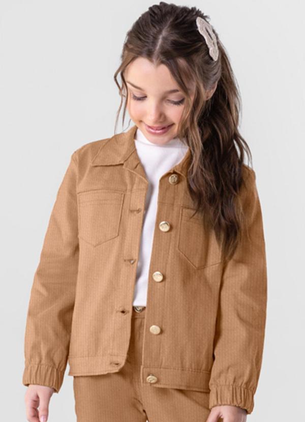 Brandili Mundi - Jaqueta Infantil Menina em Sarja Cotelê Marrom