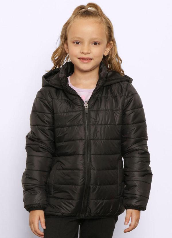 Torra - Jaqueta Infantil Puffer Bolsos com Capuz Preta