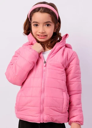 Torra - Jaqueta Infantil Puffer com Bolsos e Capuz Rosa - TORRA