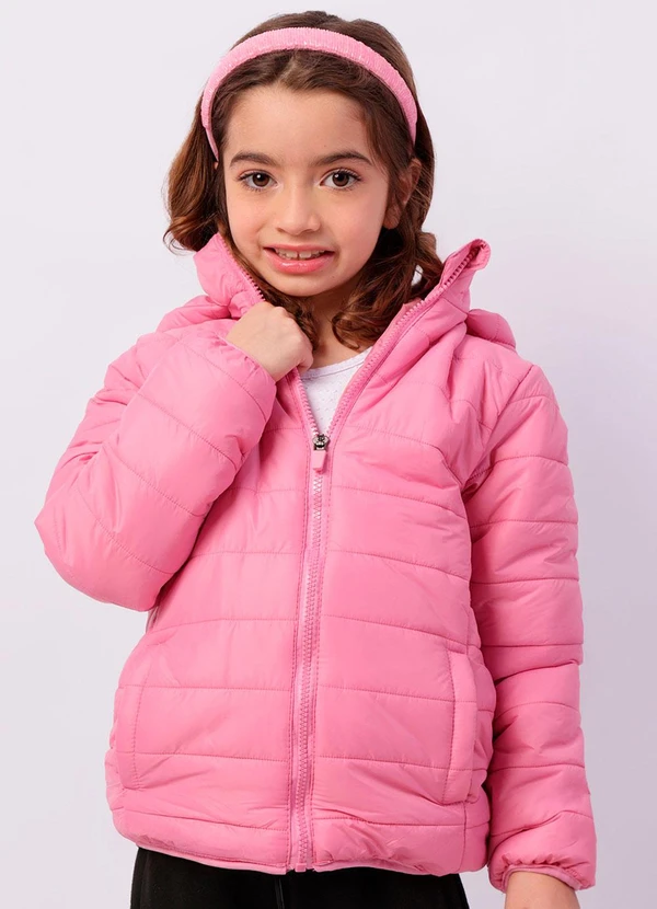 Torra - Jaqueta Infantil Puffer com Bolsos e Capuz Rosa