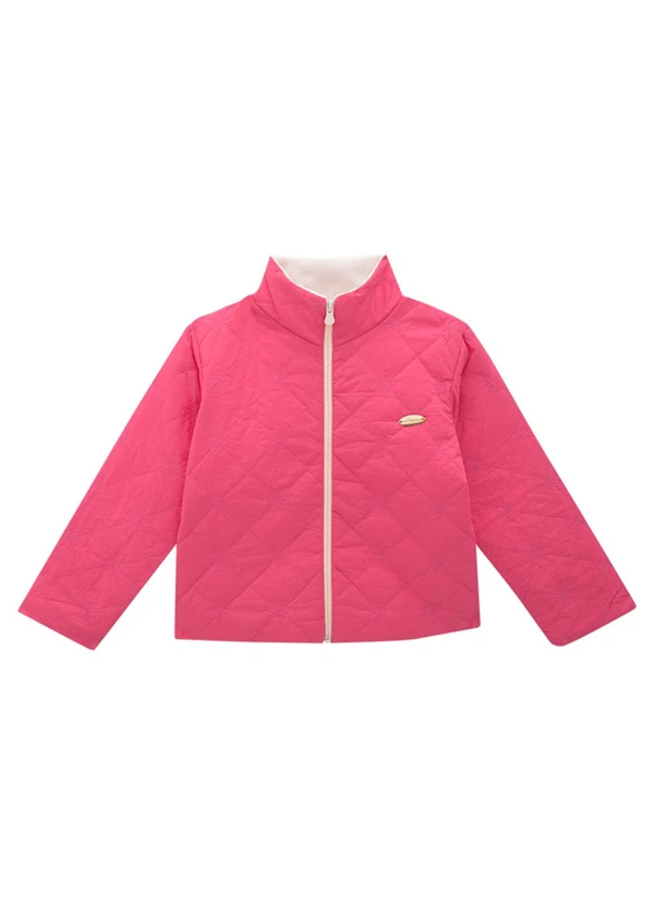 Milli e Nina - Jaqueta Infantil Puffer em Matelassê Flores Rosa 2