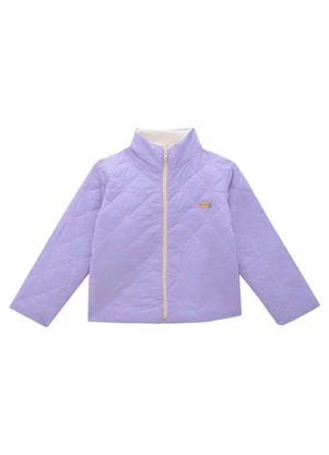 Milli e Nina - Jaqueta Infantil Puffer em Matelassê Flores Roxo - MILLI E NINA