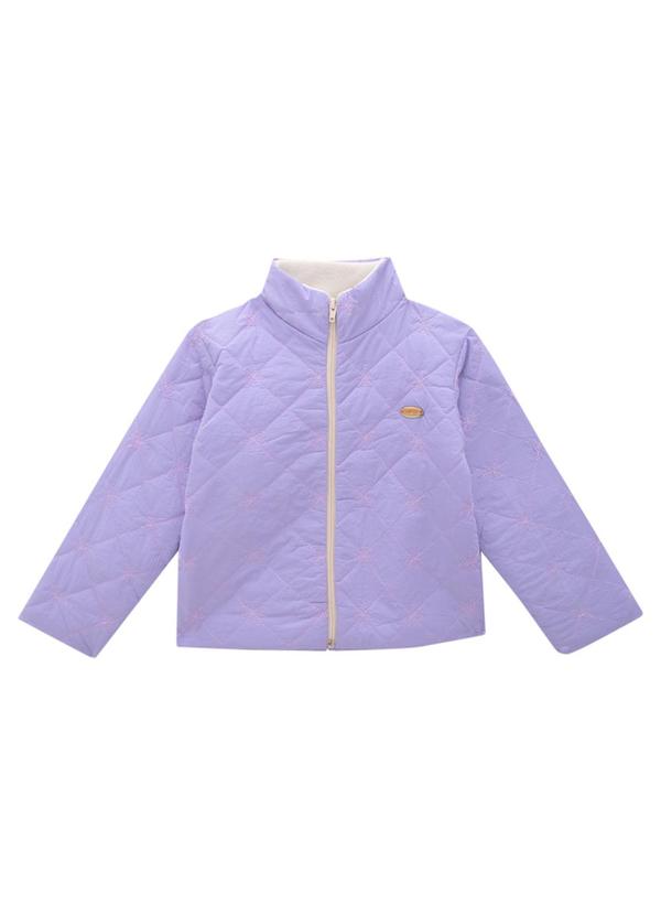 Milli e Nina - Jaqueta Infantil Puffer em Matelassê Flores Roxo