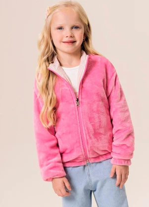 Bugbee - Jaqueta Infantil Reversível Listrado e Pelo Rosa - BUGBEE