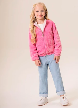 Bugbee - Jaqueta Infantil Reversível Listrado e Pelo Rosa - BUGBEE