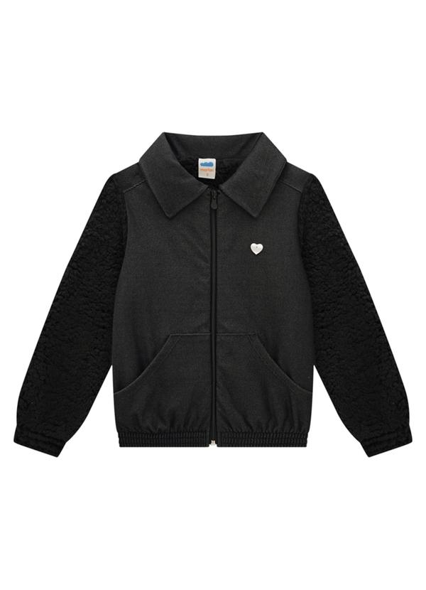 Marlan - Jaqueta Jeans com Pelo Sherpa Preto