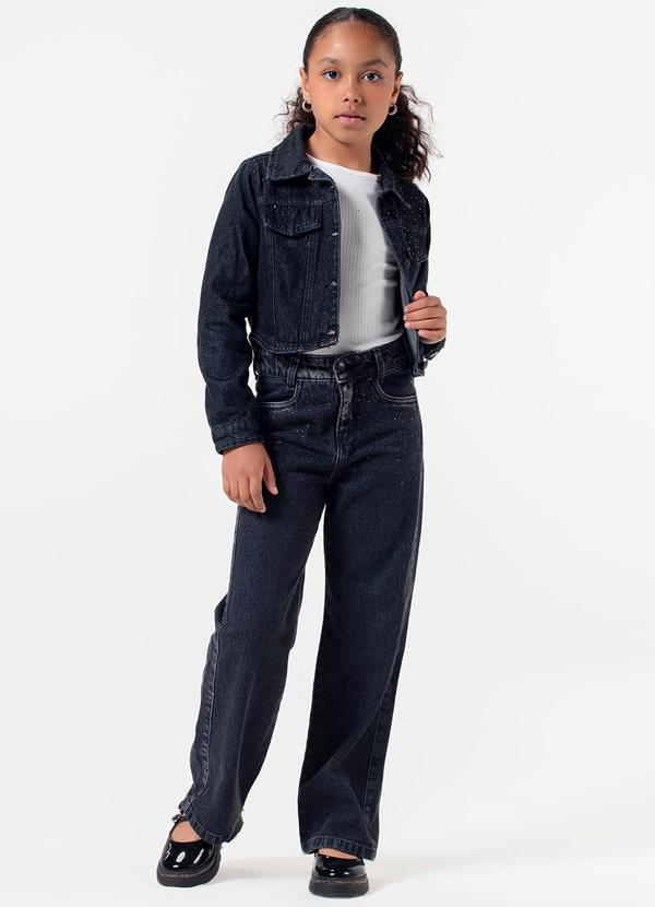 Sun Place - Jaqueta Jeans com Strass Infantil Menina Preto 3