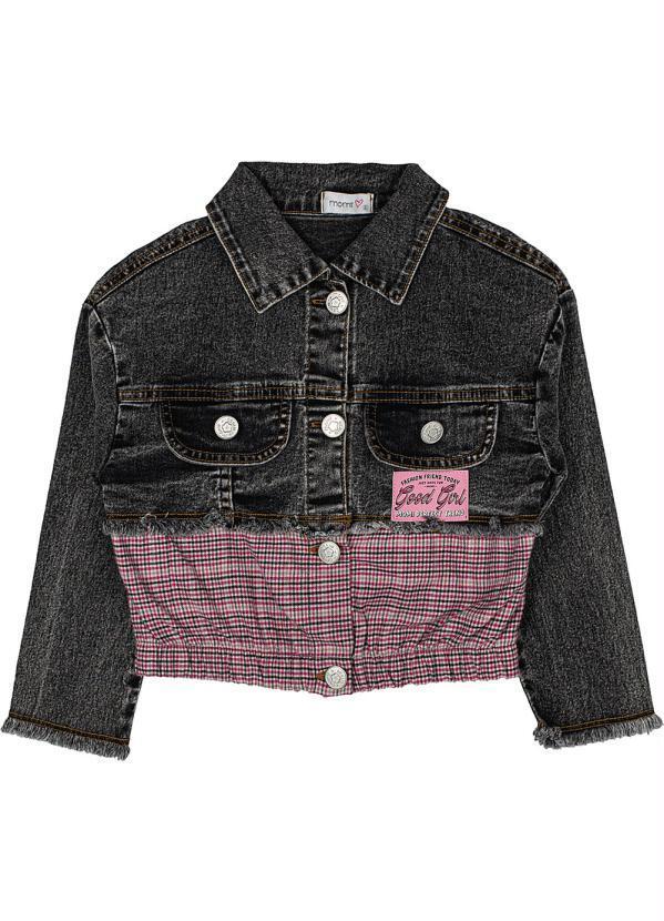 Momi - Jaqueta Jeans com Xadrez Preta