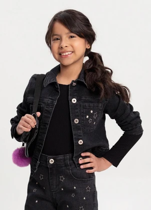 Alakazoo - Jaqueta Jeans e Bordado com Lurex Preto - ALAKAZOO