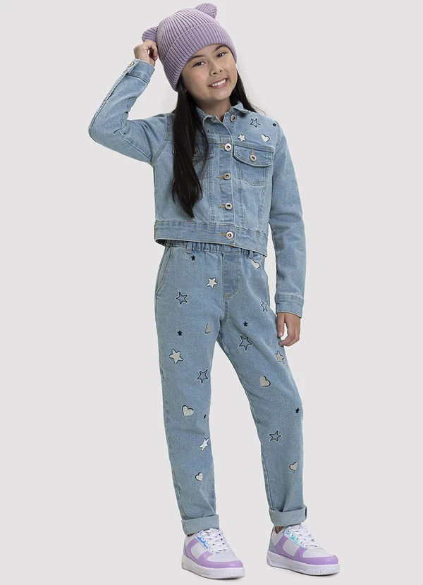 Alakazoo - Jaqueta Jeans Infantil Menina Cropped Bordada Jeans 5
