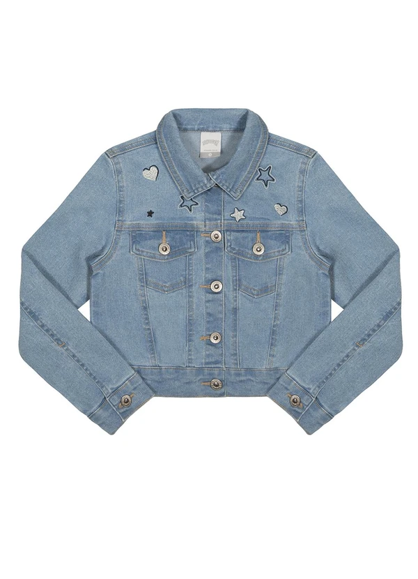 Alakazoo - Jaqueta Jeans Infantil Menina Cropped Bordada Jeans 6