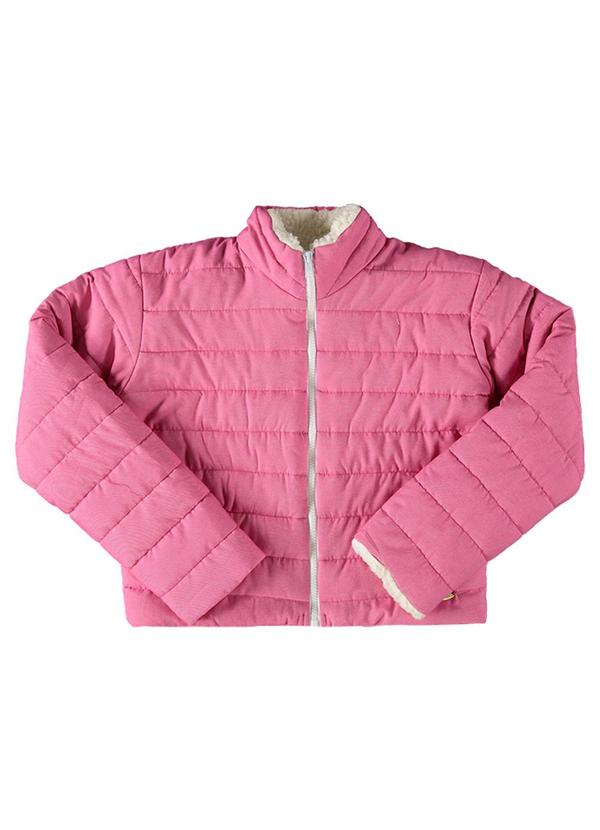 Milli e Nina - Jaqueta Juvenil Chambray Forro Carneirinho Rosa