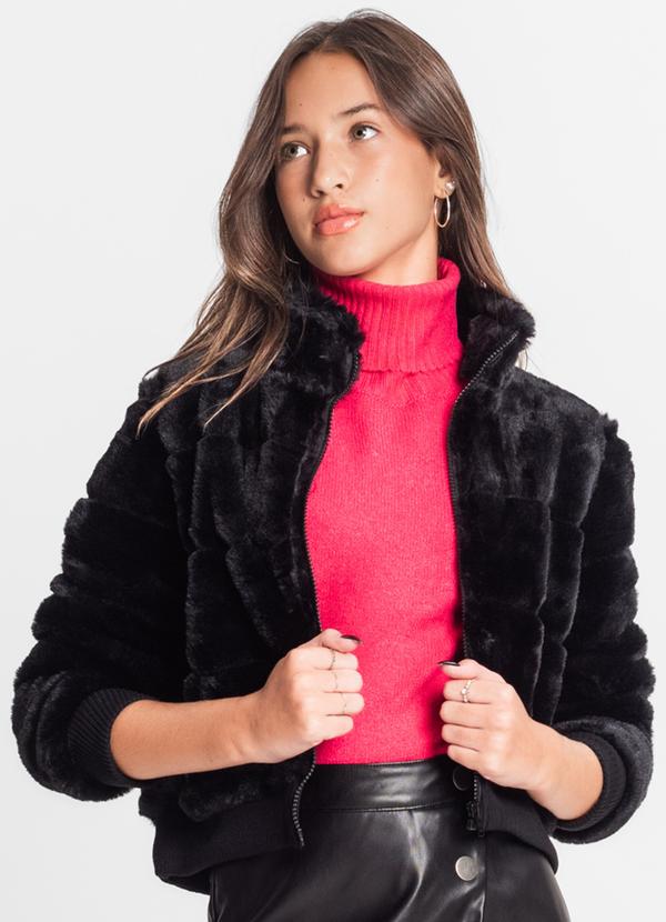Minty - Jaqueta Juvenil Feminina com Pelos Preto