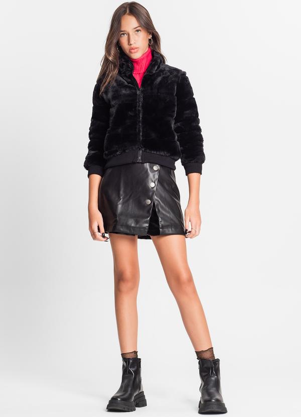 Minty - Jaqueta Juvenil Feminina com Pelos Preto 3