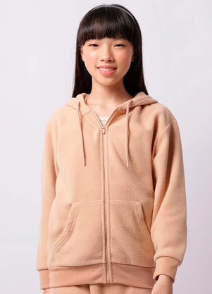 Torra - Jaqueta Juvenil Fleece com Capuz Bolso Bege - TORRA