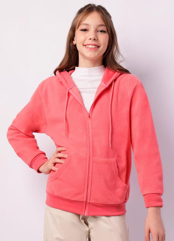 Torra - Jaqueta Juvenil Fleece com Capuz Bolso Rosa