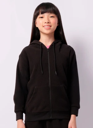Torra - Jaqueta Juvenil Fleece com Capuz Bolsos Preta - TORRA