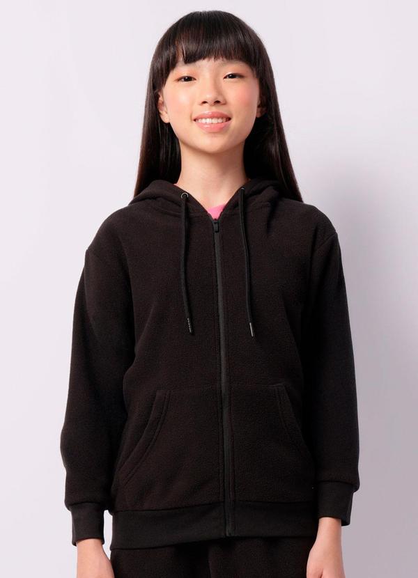 Torra - Jaqueta Juvenil Fleece com Capuz Bolsos Preta