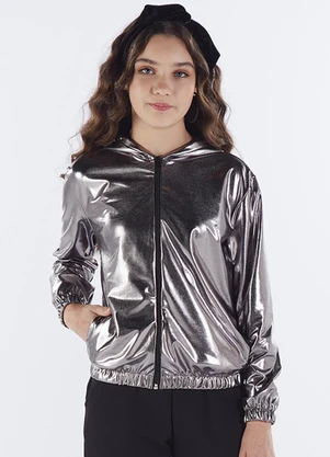 Pulla Bulla - Jaqueta Juvenil Malha Foil e Meia Malha Cinza - PULLA BULLA