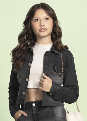 Milli e Nina - Jaqueta Juvenil Menina Jeans Trancoso Cinza - MILLI E NINA