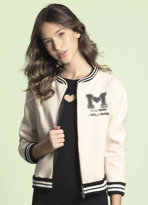 Milli e Nina - Jaqueta Juvenil Menina Lã Batida College Bege - MILLI E NINA