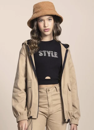 Milli e Nina - Jaqueta Juvenil Parka Sarja e Capuz Bege - MILLI E NINA