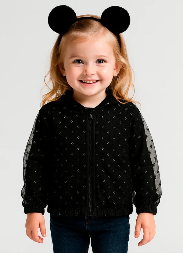 Alakazoo - Jaqueta Menina com Capuz em Tule Preto