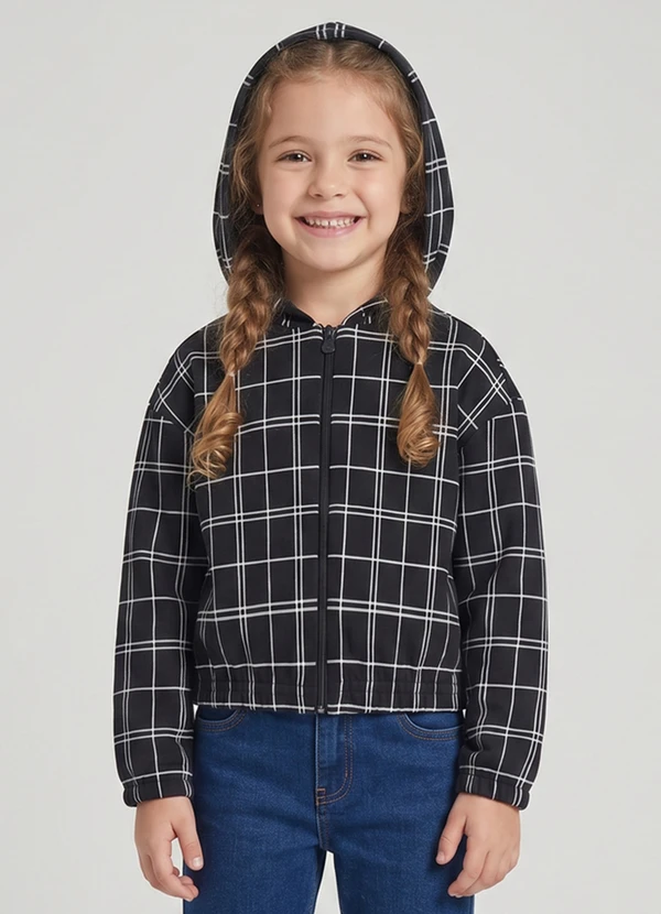 Guloseima - Jaqueta Menina em Jacquard Xadrez Preto
