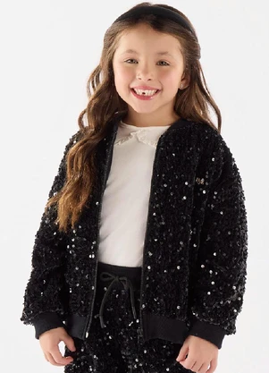 Up Baby - Jaqueta Menina em Veludo Paetê Preto - UP BABY
