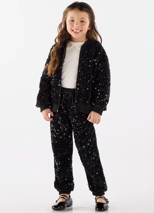 Up Baby - Jaqueta Menina em Veludo Paetê Preto - UP BABY