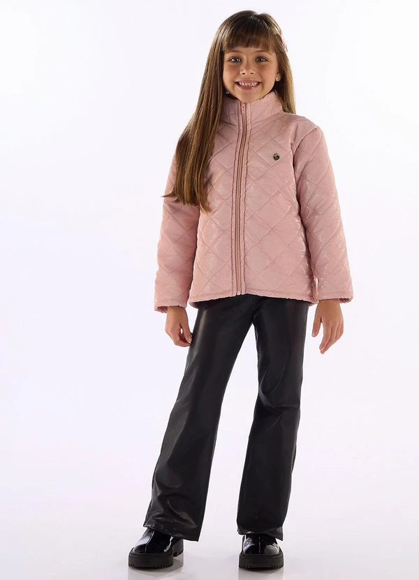 Quimby - Jaqueta Menina Matelassê com Zíper Rosa 2