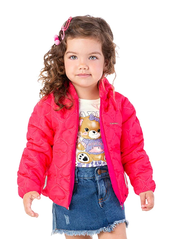 Marlan - Jaqueta Menina Puffer Matelassê Coração Rosa
