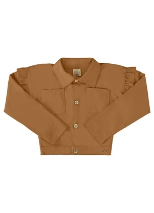 Milli e Nina - Jaqueta Menina Sarja com Elastano Bolsos Marrom - MILLI E NINA