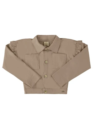 Milli e Nina - Jaqueta Menina Sarja com Elastano Bolsos Bege - MILLI E NINA