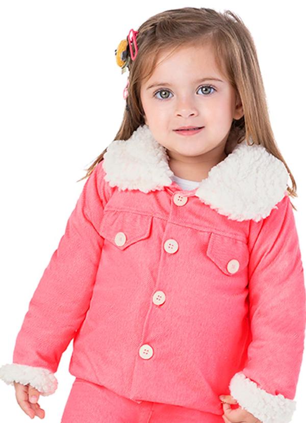 Marlan - Jaqueta Molecotton Jeans e Pelo Carneirinho Rosa