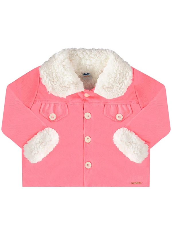 Marlan - Jaqueta Molecotton Jeans e Pelo Carneirinho Rosa 3