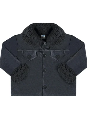 Marlan - Jaqueta Molecotton Jeans e Pelo Preto - MARLAN